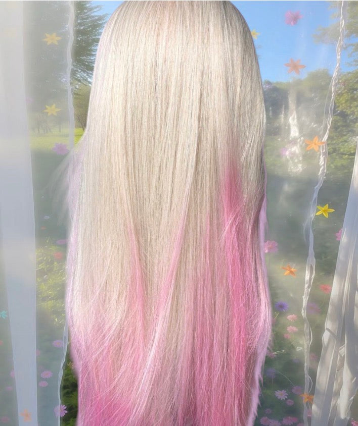 A. Pink and green star wig
